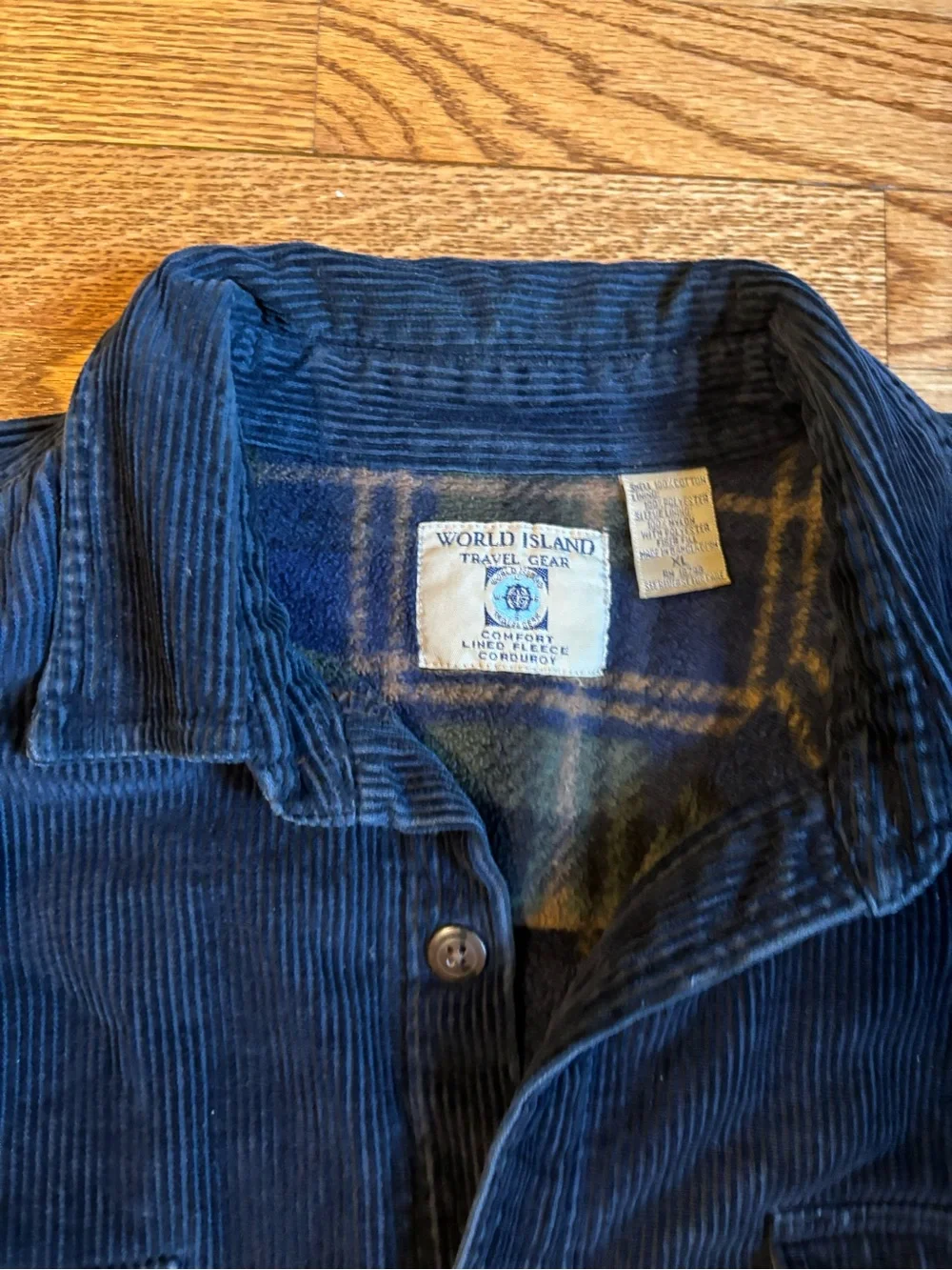 World Island Travel Gear Navy Corduroy Fleece Lined Shirt Jacket XL